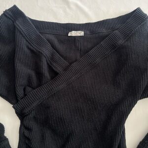 Free PeopleBlack Wrap Sweater Bodysuit